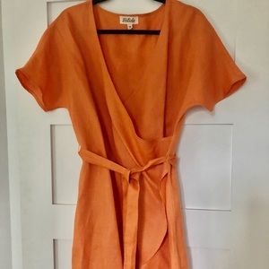 Orange Linen Wrap Dress